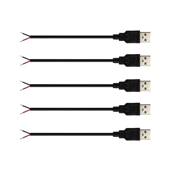 5本 USB 2.0 延長ケーブル 充電用 2芯ケーブル オス USB電源ケーブル 30cm 3A 5V 1Ft 22AWG USB 2.0 切りっぱなし