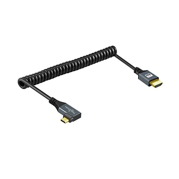左向きMicro HDMI - HDMIアダプターケーブル ナイロン編組 90度 Micro HDMI オス-HDMI メスコード (タイプDからタイプA)対応 4K/3D対応