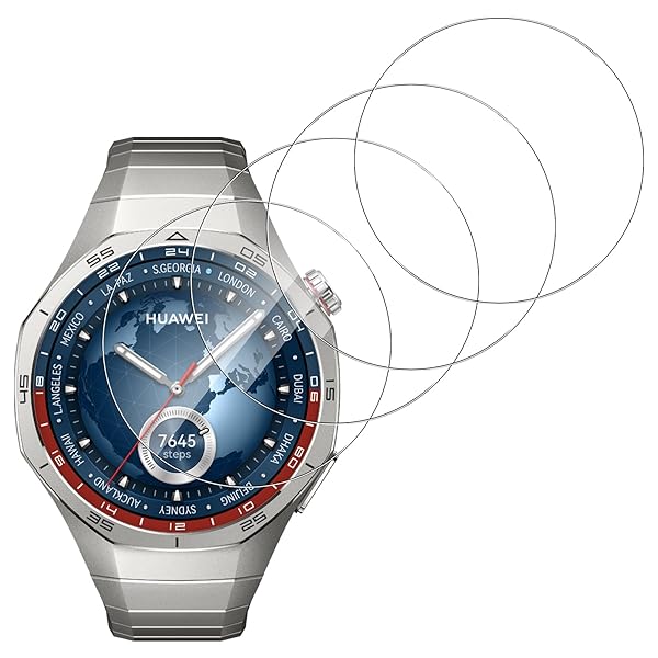 【4枚セット】For HUAWEI WATCH GT5 PRO 46mm フィルム 強化ガラス HUAWEI スマートウォッチ GT5 PRO 46mm 用 保護フィルム 硬度9H 衝撃吸収 高透過率 指紋防止 防水 自動吸着 気泡防止