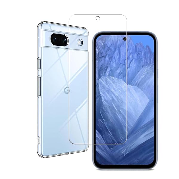 Pixel 8A フィルム+ ケース【1枚ガラスフィルム+ 1枚ケース 】【日本旭硝子製】ピクセル8A 5G 保護フィルム 耐指紋 撥油性 反射低減 飛散防止処理 Pixel 8A 用の ケース 透明 TPU素材を使用し耐衝撃 シリコン 薄型 軽量