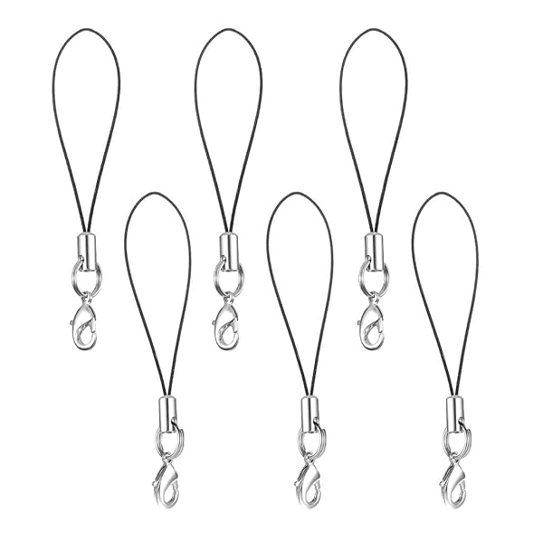 カニカンフック付きストラップパーツ 二重マルカン使用 (黒6本(カニカン付))