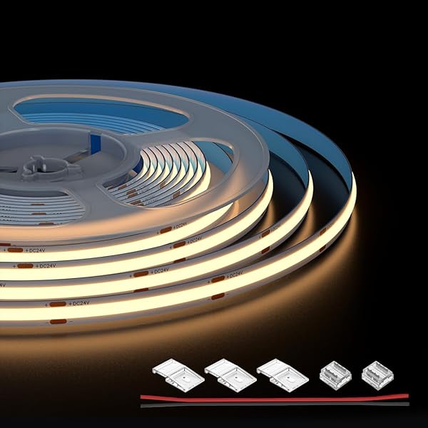 COB LEDテープライト 480LEDs/m 5M 電球色 3000K フレキシブル 高密度 幅8mm ストリップライト DC24V 9..