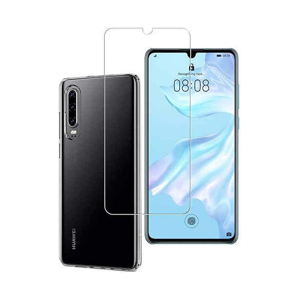 Huawei P30 フィルム+ ケース【1枚ガラスフィルム+ 1枚ケース 】【日本旭硝子製】保護フィルム 耐指紋 撥油性 反射低減 飛散防止処理 Huawei P30 用の ケース 透明 TPU素材を使用し耐衝撃 シリコン 薄型 軽量 傷防止