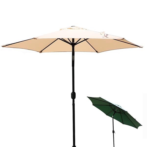 ガーデンパラソル 大型 日除け 200/230/270cm 風に強い 撥水 回転ハンドル式 角度調整可能 ベランダ 庭 カフェテラス 直径270cm×高さ237.5Cm カーキ