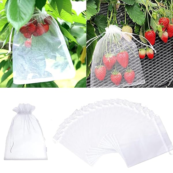 果物袋 果物保護バッグ 20枚入 果樹袋 保護ネット 防虫 鳩よけ, 鳥よけネット びわ 桃 ぶどう 巾着袋，..