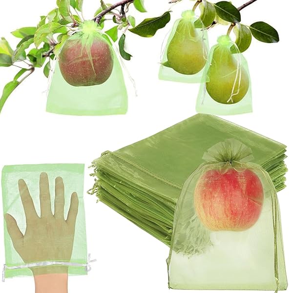 果物袋 果物保護バッグ 防虫ネット100枚入 15cm×20cm リーフグリーン 果樹袋 鳩よけネット 鳥よけネット びわ 桃 ぶどう 巾着袋