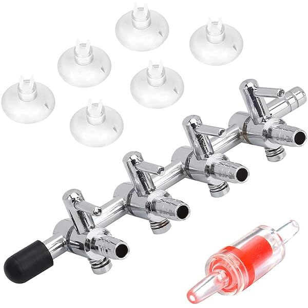 エアチューブ 分岐4ウェイ アクアリウム エアフロー コントロール レバー バルブ マニホールド エアポンプ用 魚タンク マルチポート ディストリビューター ス...