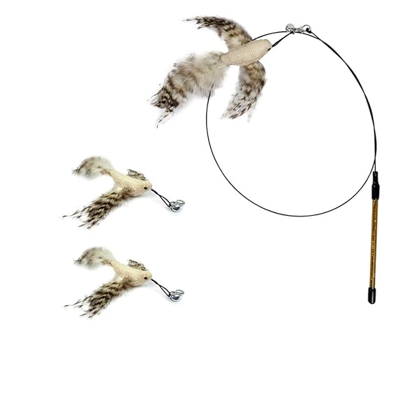 猫じゃらし ねこおもちゃ 猫のおもちゃ じゃれ猫 釣竿（1本）& 羽根（2羽 似鳥）ぶらぶら ペット ...