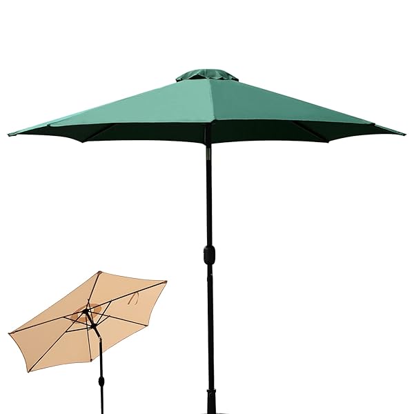 ガーデンパラソル 大型 日除け 200/230/270cm 風に強い 撥水 回転ハンドル式 角度調整可能 ベランダ 庭 カフェテラス 直径230cmx高さ223.5cm グリーン
