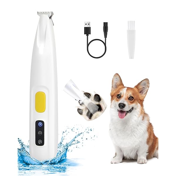 アップグレード犬用バリカン、LEDライト付き、18 mmワイド刃、35 dB低騒音、LEDディスプレイ、全身防水、充電式犬猫用 足裏 耳裏 顔周り お尻周り 自宅トリミングバリカン