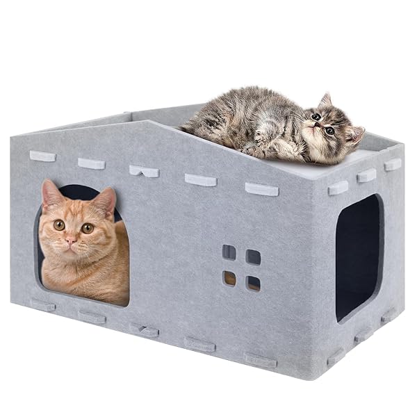 猫ハウス キャットハウス 夏対策 通気性 熱中症予防 爪とぎ適用 多頭飼い パズル組立 お手入れ便利(グレー)
