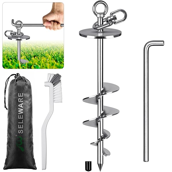 17インチ 犬用タイアウトステーク、防錆360度回転グラウンドアンカー 最大220ポンドの大型犬用 高耐久 絡まない犬用杭 庭 ビーチ キャンプ 屋外用 あらゆ...