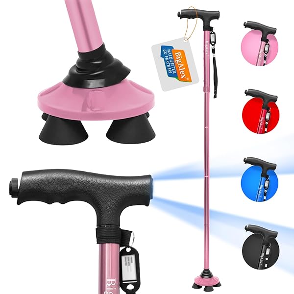 ビグアレクス（）ステッキ 杖 折りたたみ杖 4本足 自立式 4点杖 男性用と女性用 LED ライト  ...