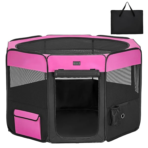 犬 サークル ペットサークル 八角形 ドッグハウス 【パッと開いてすぐ使える】 猫の産屋 猫の分娩室 折りたたみ 犬猫兼用 メッシュ 屋根付き 軽量 収納バッグ付き 部屋のインテリアに馴染み キャンプ アウトドア お出かけ用品 中大ペット (Lサイズ