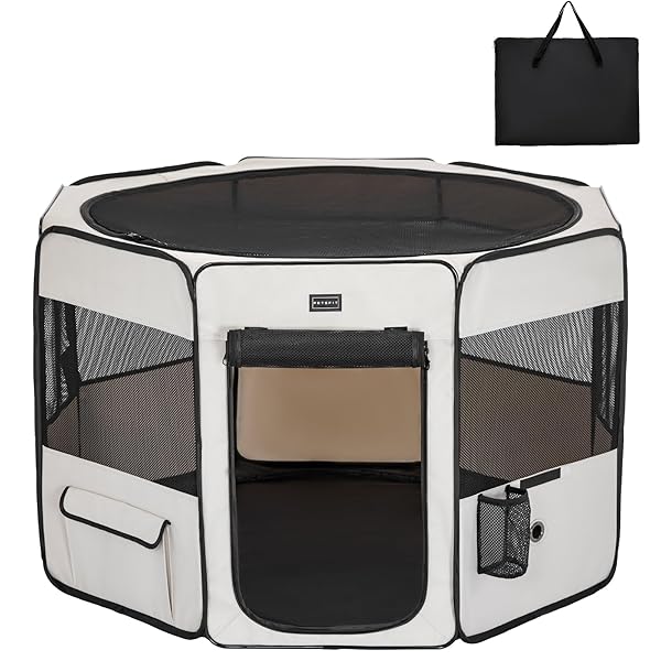 犬 サークル ペットサークル 八角形 ドッグハウス 【パッと開いてすぐ使える】 猫の産屋 猫の分娩室 折りたたみ 犬猫兼用 メッシュ 屋根付き 軽量 収納バッグ付き 部屋のインテリアに馴染み キャンプ アウトドア お出かけ用品 中大ペット (Lサイズ