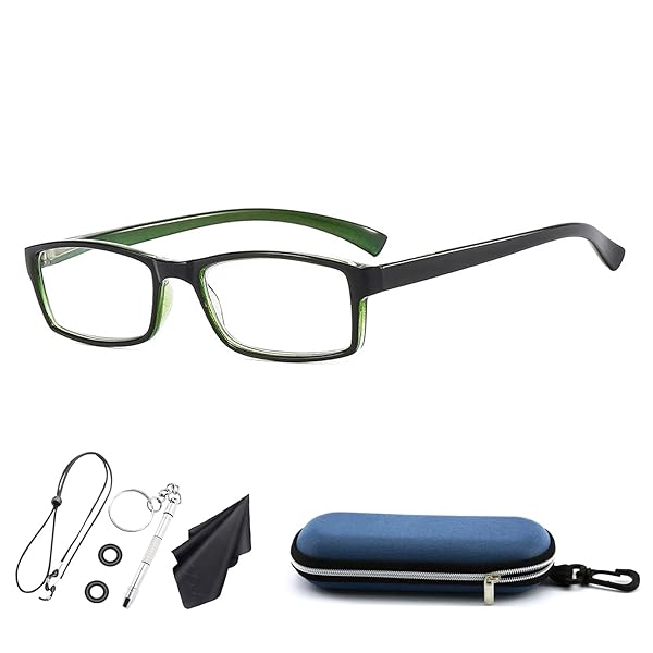 老眼鏡メンズ レディース おしゃれリーディンググラス ブルーライト老眼鏡 UVカット超軽量眼鏡 お洒落老眼鏡 メガネケース付きLH3020 (緑, 3.5, 倍率)