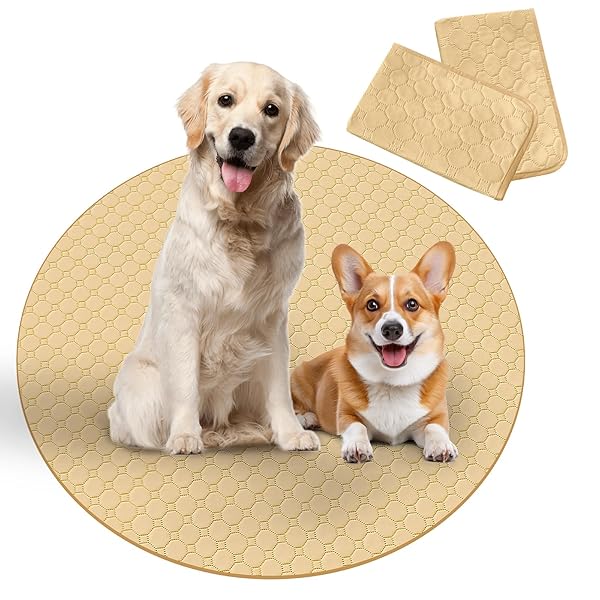 洗える ペットシーツ 丸型 猫 犬用 2枚セット(直径90cm) 滑り止め 防水 ペットシーツ 八角形ペットサークルに最適 超吸収 消臭 おしっこシーツ 四重構造 漏れ防止 速乾 繰り返し使用可能(ベージュ)