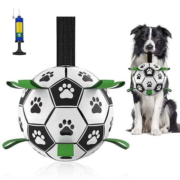 犬用ボール サッカーボール型 超耐久TPUコーティング 噛み癖解消 引っ張り遊び 全犬種対応 安心安全素材 犬のおもちゃ ボール フットプリント15cm