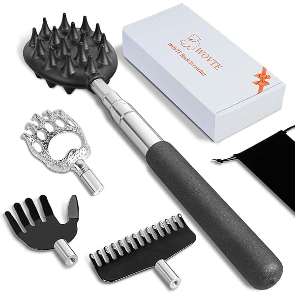 孫の手 伸縮 まごの手 4個取り替え可能なヘッド付き 伸びる孫の手 ステンレス製 かゆいところに届く 伸縮自在 携帯便利 伸長時約87cm プレゼント