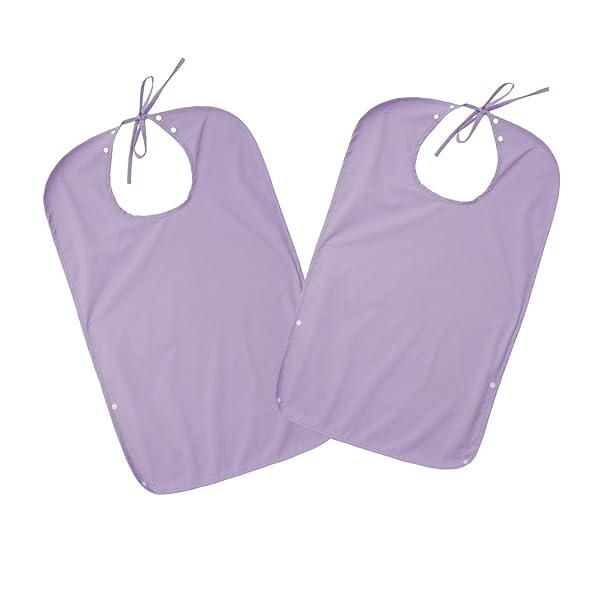 介護用エプロン 多用途 よだれかけ 2WAY着脱 食事用エプロン 大人用 着脱感改良 高齢者 撥水加工 洗濯可能 繰り返し使用 ポケット付き (薄紫色(藤色) × 2個入)