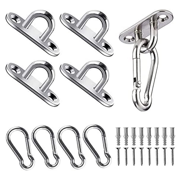 天井 フック 壁 フック パッドアイ 長方形アイプレート ステンレスループ 304ステンレス鋼 カラビナ 耐腐食性 固定 止め 金具 高強度 丈夫 (パッドアイ...