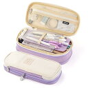 iSuperb ペンケース ペンポーチ 筆箱 筆入れ デザイン 収縮でき 高校生 かわいい 中学生 人気 少女 女の子 シンプル (パープル)