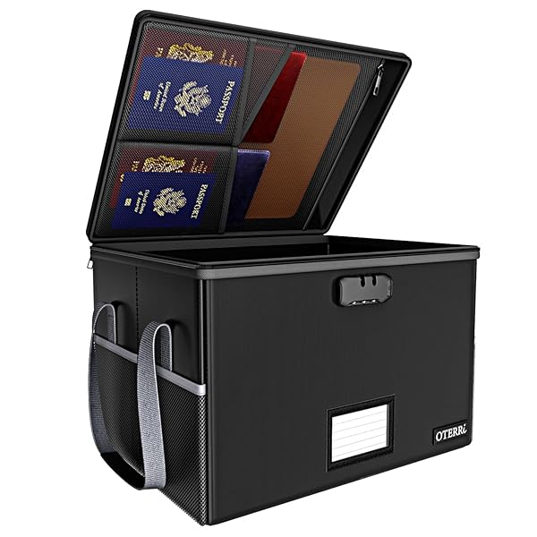 耐火収納 ボックス 文書保存箱 耐火ケース 大容量 35L 耐火温度1200℃ 耐火バッグ パスワードロック 折り畳み式 A4 ファイルケース 収納可能 大型 収納ケース オフィス 家庭 手提げ 持ち運び便利 (ブラック, 35L)