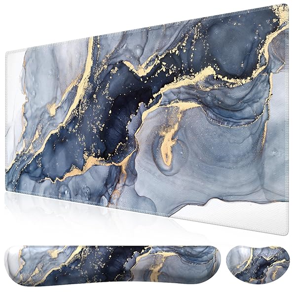 マウスパッド リストレスト3点セット 90x40cm 大型 ゲーミングマウスパッド 低反発 キーボード用+マウス用 手首クッション 長さ45+14cm 人間工学 アームレスト 疲労軽減 ゴムベース 滑り止め（アッシュブルー）