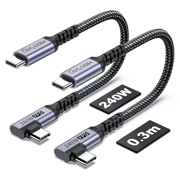 30 cm USB 4線2本、 240 W USB C線直角、40 Gbps高速データ伝送、単8 Kまたは双4 Kビデオ表示