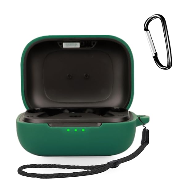 For EarFun Air Pro 4 イヤホン 用 ケース シリコン保護ケースカラビナ付き+ストラップ 可視LEDライト ワイヤレス充電対応 全面保護 耐衝撃性 防水 防塵 軽量 キズ防止 落下防止保護 [グリーン 緑]