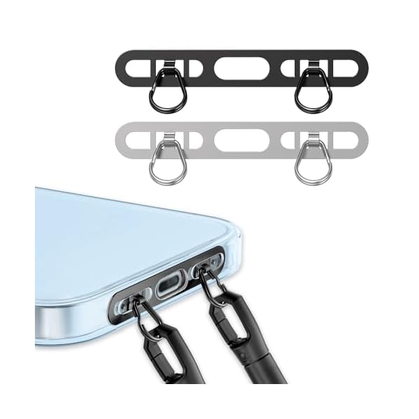 お得な2個 極薄0.4mm スマホ ストラップホルダー 金属製 2口タイプホルダー ステンレス製 金属製スマホストラップ用パッチ 簡単取り付け 充電干渉なし 落下紛失防止