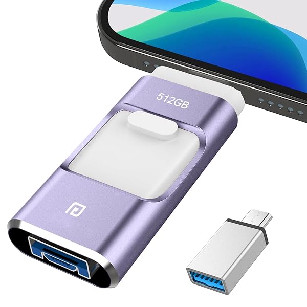 USBメモリー 4in1 多機能 データバックアップ 容量不足解消 外付けUSB 高速 (パープル, 512GB)
