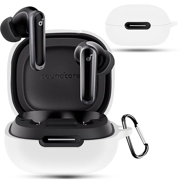 For anker soundcore p40i ケース 【ESEENN】 対応 anker soundcore p40i 柔らかく快適なシリコン素材（カラビナ付き ）損失の防止 落下防止 キズ防止 耐衝撃 装着充電可能 防水 防塵 (ホワイト)