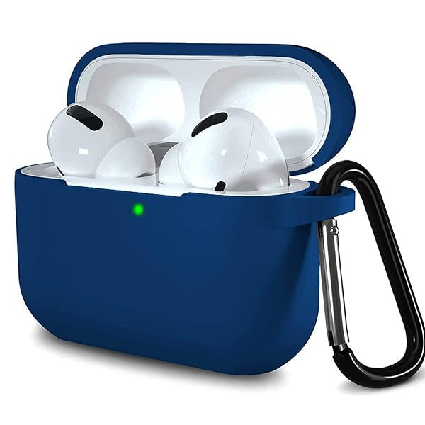 対応 AirPods Pro3 ケース 超極薄 液状シリコン素材 LED可視 耐衝撃 防水 防塵 軽量デザイン ワイヤレス充電対応 傷防止 紛失防止 シンプルスリム カラビナ付き(ブルー)