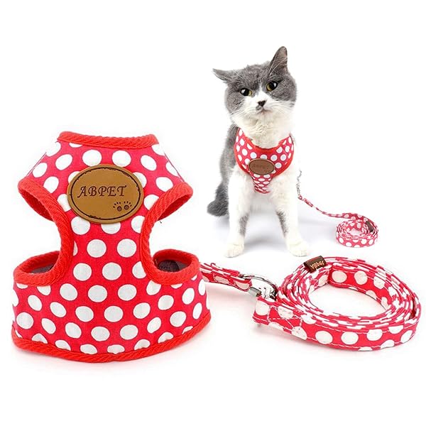 犬猫用ハーネス 胴輪 超小型犬 小型犬 子犬 はーねす リード セット ソフト 水玉 ドット柄 かわいい 肉球 調整可能 抜けない アジャスタブル 通気性 夏服...