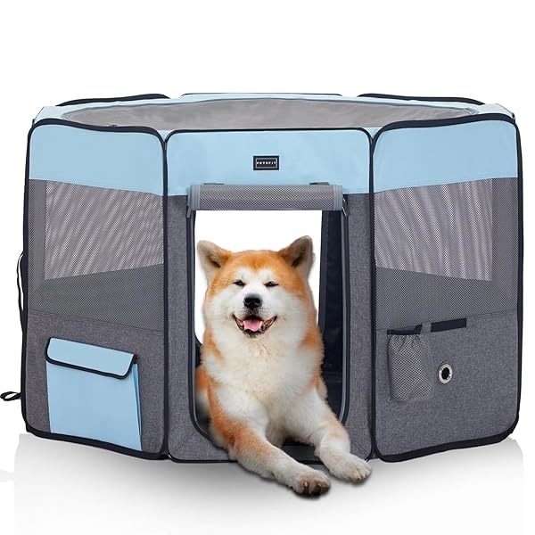 犬 サークル ペットサークル 八角形 ドッグハウス 【パッと開いてすぐ使える】 猫の産屋 猫の分娩室 折りたたみ 犬猫兼用 メッシュ 屋根付き 軽量 収納バッグ付き 部屋のインテリアに馴染み キャンプ アウトドア お出かけ用品 中大ペット (Lサイズ