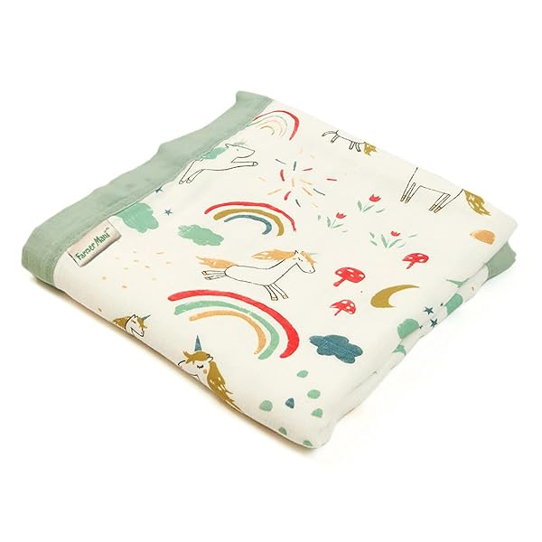 4層の竹綿の赤ちゃんおくるみ、70％の竹綿30％、肌にやさしいやわらかいガーゼのベビーブランケット、男の子と女の子の保育園用のナップキルト、実用的なサイズ110cm * 115cm（レインボーユニコーン）