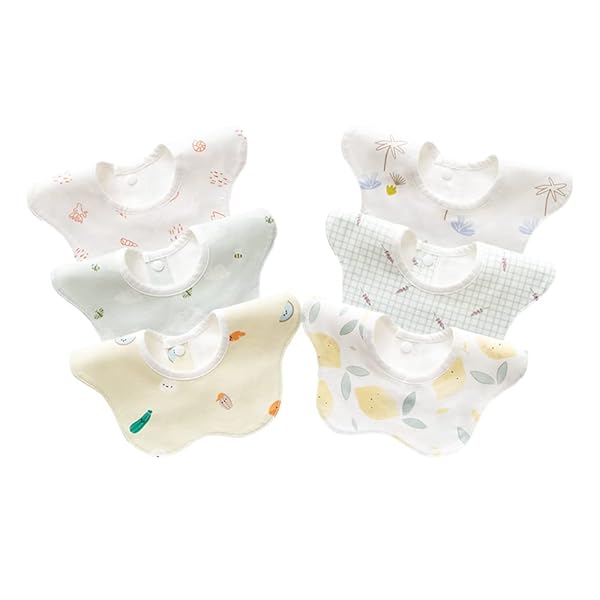 ベビー ビブ スタイ360 防水 よだれかけ 6枚セット 赤ちゃん エプロン 食事用 花びら型 出産祝い おしゃれ プレゼント (カラー1)