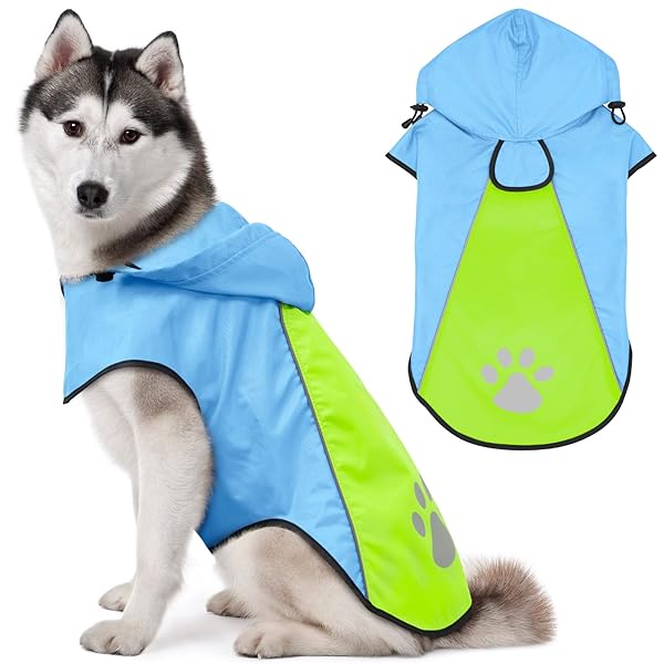犬 レインコート - 防水反射性犬服調節可能なペットジャケット、梅雨対策防雪 防風 通気 小型犬から大型犬および子犬用の軽量 (L, グリーン)
