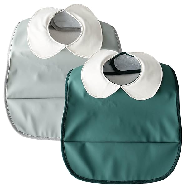 お食事エプロン 襟付き 防水 ベビー エプロン 2枚セット 女の子 男の子 柔らかい 洗える お食事スタイ 袖なし ポケット付き 赤ちゃん スタイ 食事用エプロン 幼児 子供 保育園 入園準備 出産祝い