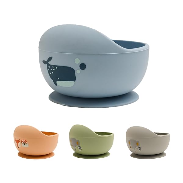 離乳食食器 ベビー用 くっつく 吸盤ボウル シリコン 赤ちゃん 滑り止め こぼれ防止 ひっくり返し防止 すくいやすい 吸着おわん 電子レンジ食洗器対応 お出産祝い ギフト プレゼント クジラさん