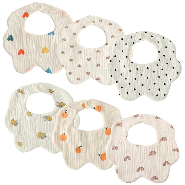 ベビー スタイ 男の子 女の子 6枚セット よだれかけ 花びらスタイ 6重ガーゼ地 赤ちゃん お食事スタイ 1歳 2歳 3歳 綿 コットン 幼児 新生児 ベビーギフト 出産祝い