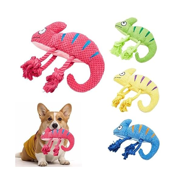 犬用おもちゃ 犬噛むおもちゃ 頑丈 音鳴り 歯磨き効果 ぬいぐるみ 壊れにくい 引っ張り 強耐性 持ち運び便利 小型中型大型犬向け 引っ張り運動支援 不安緩和 カメレオン形状（ローズレッド）