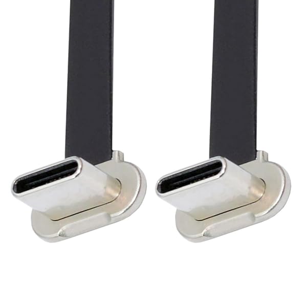 USB C ショートフラットケーブル USB 2.0 Type C デュアル 90度角度 PD 65W 高速充電データ延長 75mmケーブル