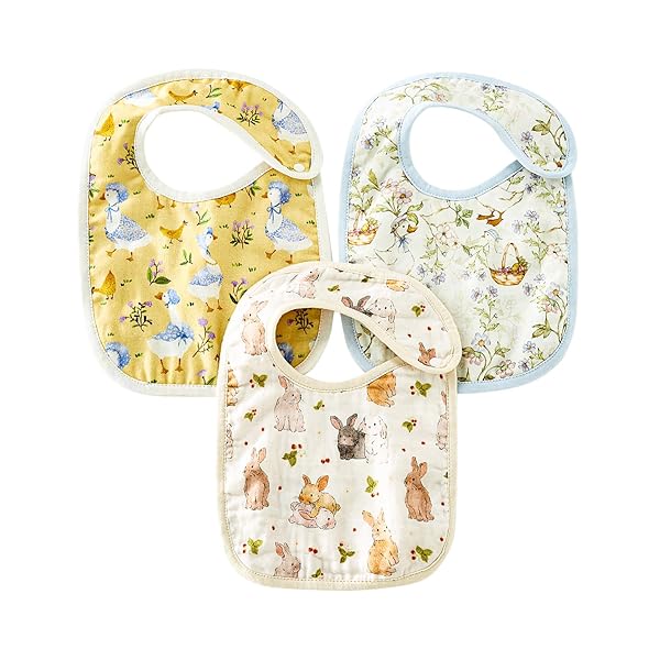 ベビースタイ U字型 よだれかけ 綿100% ベビービブ 6重ガーゼ 両面使用可 新生児 男児 女児 柔らかい スナップボタン エプロン 男の子 女の子 食事用 出産のお祝いギフト(兎とガチョウと鴨)