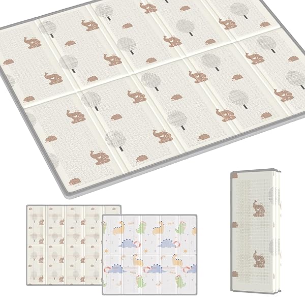 プレイマット 赤ちゃん 厚手 大判 ベビーマット 折り畳み 赤ちゃんマット 防水 ベビープレイマット 持ち運び お昼寝マット 防音 衝撃吸収 収納袋付き 収納しやすい 子供部屋 ピクニック (ゾウ+ドラゴン, 160cm×180cm×2cm)