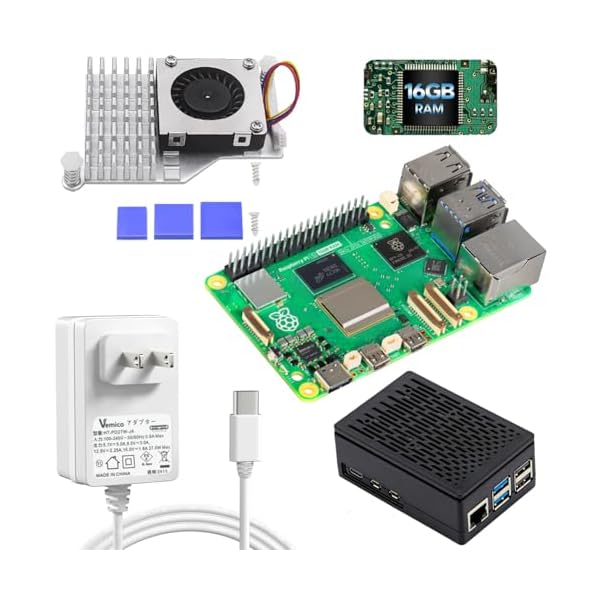 Vesiri Raspberry Pi5 16GB Kit日本技適済みraspberry pi5 セット ラズベリーパイ5 16gbボード+アクティブクーラー+Pi5 PD電源+ABSケース ラズベリーパイ5キット(ラズベリーパイ5 16gb kit