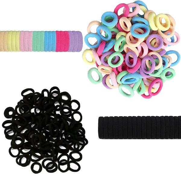 200枚ヘアゴム髪ゴム 子供赤ちゃん ヘアゴムヘアゴム 子供キッズ ヘアゴムベビー ヘアゴムヘアゴム キッズ滑らかなカチューシャ、ねじ編みの女の子用カチューシャ (キャンディー色+ブラック200枚)