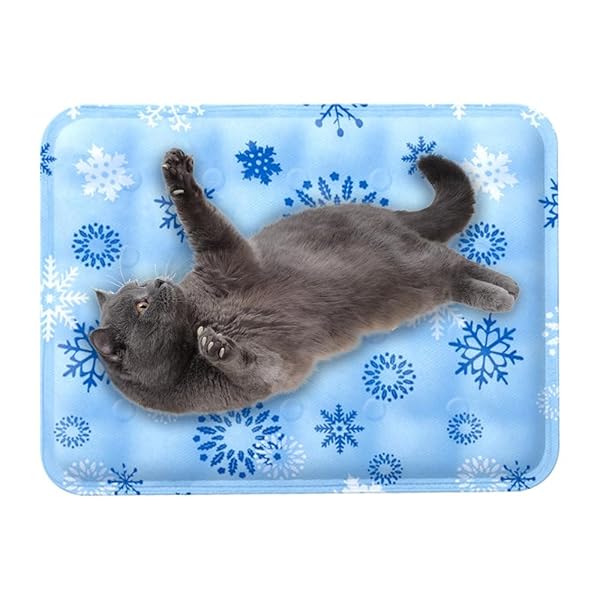 冷感マット ひんやりマット 犬猫用 冷却マット 耐噛み 冷感拔群 方形 ジェルマット 汚れにくい素材 クールシーツ 夏用 ペット クール 暑さ対策 グッズ マットレス 小型犬適合 両面用 洗うOK (青い雪華, 50*60cm)