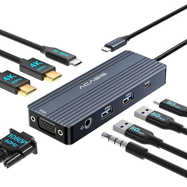 USB C ハブ (8-in-1, Triple Display) ドッキングステーション 3画面出力 4K HDMIポート1080p VGAポート 5Gbps USB C& A高速データ転送 100W PD急速充電,3.5MMオーディオ, Macb